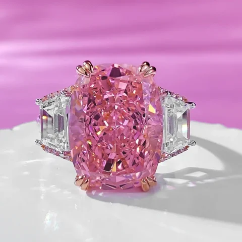 Luxury Cushion Cut 8ct Lab Pink Diamond Ring 100% Real 925 Sterling Silver Party Wedding Band Rings for Women Engagement Jewelry